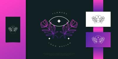 elegantes und minimalistisches Blumenlogo-Design mit Augen- oder Visionskonzepten. Blumen mit Vision Logo oder Symbol. florales Logo, kann für die Beauty-, Schmuck-, Mode- und Spa-Branche verwendet werden vektor