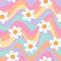 retro Blumen- Muster groovig Gänseblümchen Hintergrund Hippie Blumen- nahtlos Muster wellig Hintergrund vektor