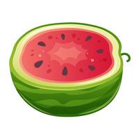 Hälfte von Schnitt Wassermelone auf Weiß Hintergrund. Vektor Karikatur Design Element von Wassermelone Geschmack, Sommer-