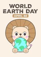 Welt Erde Tag süß Poster Löwe umarmen das Erde Vektor Illustration