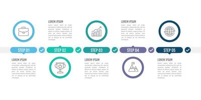 presentation företag infographic mall med 5 steg. tidslinje, milstolpe, färdplan, och projekt. vektor illustration.