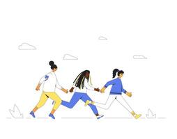 Laufen Frauen. anders weiblich Läufer Marathon- vektor