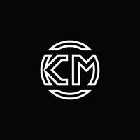 km logotyp monogram med negativ utrymme cirkel rundad designmall vektor