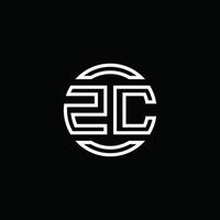 zc-Logo-Monogramm mit negativem Raumkreis abgerundete Designvorlage vektor