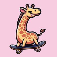 ai genererad giraff ridning skateboard vektor illustration