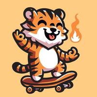 ai generiert Tiger Reiten Skateboard Vektor Illustration