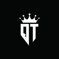 qt-Logo-Monogramm-Emblem-Stil mit Kronenform-Designvorlage vektor