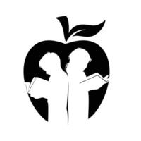 Kinder lesen und Lernen Buch Silhouette Illustration Logo Vektor