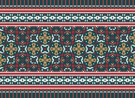 Kreuz Stich Muster mit Blumen- Entwürfe. traditionell Kreuz Stich Handarbeit. geometrisch ethnisch Muster, Stickerei, Textil- Ornamentik, Stoff, Hand genäht Muster, kulturell Nähen Pixel Kunst. vektor