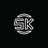 sk-Logo-Monogramm mit negativem Raumkreis abgerundete Designvorlage vektor