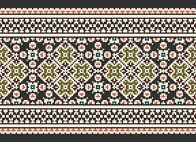 korsa sy mönster med blommig mönster. traditionell korsa sy handarbete. geometrisk etnisk mönster, broderi, textil- ornament, tyg, hand sys mönster, kulturell söm pixel konst. vektor