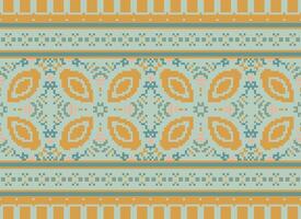 afrikanisch Ikat Pixel Blumen- Paisley Stickerei Hintergrund. geometrisch ethnisch orientalisch Muster traditionell.aztekisch Stil abstrakt Vektor illustration.design zum Textur, Stoff, Kleidung, Verpackung, Teppich.