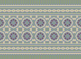 en blommig pixel konst mönster på grå bakgrund.geometrisk etnisk orientalisk broderi vektor illustration. pixel stil, abstrakt bakgrund, korsa stitch.design för textur, tyg, trasa, scarf, skriva ut