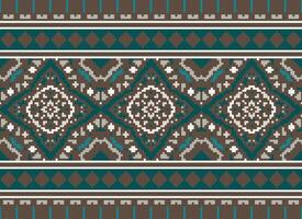 pixel traditionell etnisk mönster paisley blomma ikat bakgrund abstrakt aztec afrikansk indonesiska indisk sömlös mönster för tyg skriva ut trasa klänning matta gardiner och sarong vektor