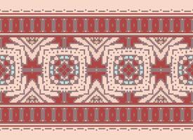 Kreuz Stich Grenze. Stickerei Kreuz Stich. ethnisch Muster. geometrisch ethnisch indisch Muster. einheimisch ethnisch Muster.Textur Textil- Stoff Kleidung Strickwaren drucken. Pixel horizontal nahtlos Vektor. vektor