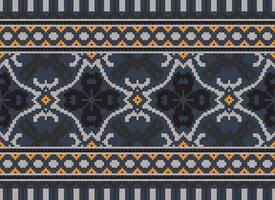 korsa sy mönster med blommig mönster. traditionell korsa sy handarbete. geometrisk etnisk mönster, broderi, textil- ornament, tyg, hand sys mönster, kulturell söm pixel konst. vektor