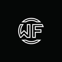 wf-Logo-Monogramm mit negativem Raumkreis abgerundete Designvorlage vektor