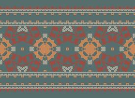 pixel korsa sy mönster med blommig mönster. traditionell korsa sy handarbete. geometrisk etnisk mönster, broderi, textil- ornament, tyg, hand sys mönster, pixel konst. vektor