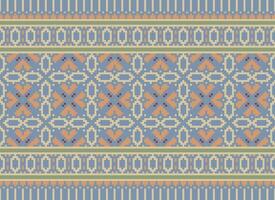 ein Blumen- Pixel Kunst Muster auf grau hintergrund.geometrisch ethnisch orientalisch Stickerei Vektor Illustration. Pixel Stil, abstrakt Hintergrund, Kreuz Stichdesign zum Textur, Stoff, Tuch, Schal, drucken