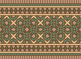 pixel korsa sy mönster med blommig mönster. traditionell korsa sy handarbete. geometrisk etnisk mönster, broderi, textil- ornament, tyg, hand sys mönster, kulturell söm vektor