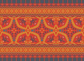 pixel traditionell etnisk mönster paisley blomma ikat bakgrund abstrakt aztec afrikansk indonesiska indisk sömlös mönster för tyg skriva ut trasa klänning matta gardiner och sarong vektor