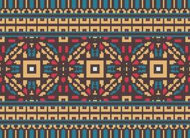 pixel traditionell etnisk mönster paisley blomma ikat bakgrund abstrakt aztec afrikansk indonesiska indisk sömlös mönster för tyg skriva ut trasa klänning matta gardiner och sarong vektor