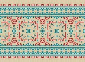 korsa sy mönster med blommig mönster. traditionell korsa sy handarbete. geometrisk etnisk mönster, broderi, textil- ornament, tyg, hand sys mönster, kulturell söm pixel konst. vektor