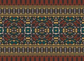 pixel broderi etnisk mönster, vektor geometrisk utsmyckad bakgrund, korsa sy retro sicksack- stil, mönster stickning kontinuerlig, design för textil, tyg, keramisk, digital skriva ut