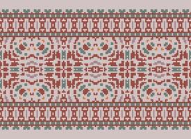 korsa sy gräns. broderi korsa sy. etnisk mönster. geometrisk etnisk indisk mönster. inföding etnisk mönster.textur textil- tyg Kläder stickat skriva ut. pixel horisontell sömlös vektor. vektor