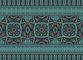 afrikanisch Ikat Pixel Blumen- Paisley Stickerei Hintergrund. geometrisch ethnisch orientalisch Muster traditionell.aztekisch Stil abstrakt Vektor illustration.design zum Textur, Stoff, Kleidung, Verpackung, Teppich.