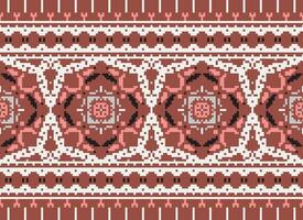 pixel korsa sy mönster med blommig mönster. traditionell korsa sy handarbete. geometrisk etnisk mönster, broderi, textil- ornament, tyg, hand sys mönster, pixel konst. vektor