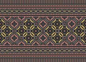 pixel korsa sy mönster med blommig mönster. traditionell korsa sy handarbete. geometrisk etnisk mönster, broderi, textil- ornament, tyg, hand sys mönster, kulturell söm vektor