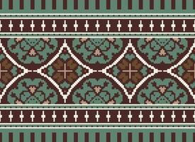 korsa sy mönster med blommig mönster. traditionell korsa sy handarbete. geometrisk etnisk mönster, broderi, textil- ornament, tyg, hand sys mönster, kulturell söm pixel konst. vektor