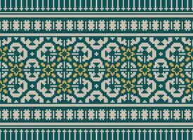 pixel korsa sy mönster med blommig mönster. traditionell korsa sy handarbete. geometrisk etnisk mönster, broderi, textil- ornament, tyg, hand sys mönster, kulturell söm vektor