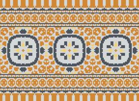 pixel traditionell etnisk mönster paisley blomma ikat bakgrund abstrakt aztec afrikansk indonesiska indisk sömlös mönster för tyg skriva ut trasa klänning matta gardiner och sarong vektor