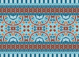 Kreuz Stich Grenze. Stickerei Kreuz Stich. ethnisch Muster. geometrisch ethnisch indisch Muster. einheimisch ethnisch Muster.Textur Textil- Stoff Kleidung Strickwaren drucken. Pixel horizontal nahtlos Vektor. vektor