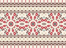 pixel traditionell etnisk mönster paisley blomma ikat bakgrund abstrakt aztec afrikansk indonesiska indisk sömlös mönster för tyg skriva ut trasa klänning matta gardiner och sarong vektor