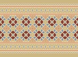 ein Blumen- Pixel Kunst Muster auf grau hintergrund.geometrisch ethnisch orientalisch Stickerei Vektor Illustration. Pixel Stil, abstrakt Hintergrund, Kreuz Stichdesign zum Textur, Stoff, Tuch, Schal, drucken