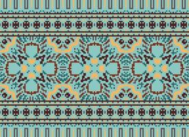 ethnisch geometrisch Stoff Muster Kreuz Stich.ikat Stickerei ethnisch orientalisch Pixel Muster Blau Hintergrund. abstrakt, vektor, illustration. Textur, Kleidung, Rahmen, Dekoration, Motive, Seide Hintergrund. vektor