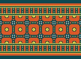 ein Blumen- Pixel Kunst Muster auf grau hintergrund.geometrisch ethnisch orientalisch Stickerei Vektor Illustration. Pixel Stil, abstrakt Hintergrund, Kreuz Stichdesign zum Textur, Stoff, Tuch, Schal, drucken