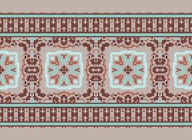 blomma broderi på brun bakgrund. ikat och korsa sy geometrisk sömlös mönster etnisk orientalisk traditionell. aztec stil illustration design för matta, tapet, Kläder, omslag, batik. vektor