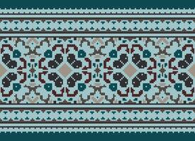 afrikanisch Ikat Pixel Blumen- Paisley Stickerei Hintergrund. geometrisch ethnisch orientalisch Muster traditionell.aztekisch Stil abstrakt Vektor illustration.design zum Textur, Stoff, Kleidung, Verpackung, Teppich.