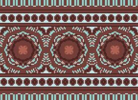 pixel traditionell etnisk mönster paisley blomma ikat bakgrund abstrakt aztec afrikansk indonesiska indisk sömlös mönster för tyg skriva ut trasa klänning matta gardiner och sarong vektor