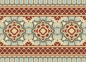 pixel traditionell etnisk mönster paisley blomma ikat bakgrund abstrakt aztec afrikansk indonesiska indisk sömlös mönster för tyg skriva ut trasa klänning matta gardiner och sarong vektor