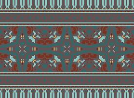 ethnisch geometrisch Stoff Muster Kreuz Stich.ikat Stickerei ethnisch orientalisch Pixel Muster Blau Hintergrund. abstrakt, vektor, illustration. Textur, Kleidung, Rahmen, Dekoration, Motive, Seide Hintergrund. vektor