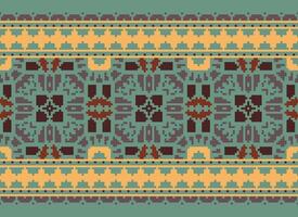 ethnisch geometrisch Stoff Muster Kreuz Stich.ikat Stickerei ethnisch orientalisch Pixel Muster Blau Hintergrund. abstrakt, vektor, illustration. Textur, Kleidung, Rahmen, Dekoration, Motive, Seide Hintergrund. vektor