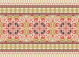 Pixel ukrainisch, Belarussisch Volk Kunst Vektor nahtlos Muster im rot und Schwarz, inpisred durch traditionell Stickerei vyshyvanka