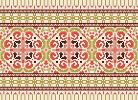 pixel ukrainska, vitryska folk konst vektor sömlös mönster i röd och svart, inspirerad förbi traditionell broderi vyshyvanka