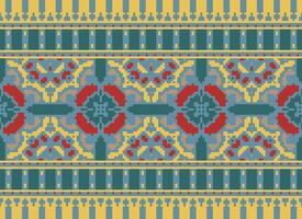 pixel korsa sy mönster med blommig mönster. traditionell korsa sy handarbete. geometrisk etnisk mönster, broderi, textil- ornament, tyg, hand sys mönster, pixel konst. vektor