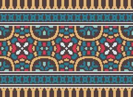 Pixel traditionell ethnisch Muster Paisley Blume Ikat Hintergrund abstrakt aztekisch afrikanisch indonesisch indisch nahtlos Muster zum Stoff drucken Stoff Kleid Teppich Vorhänge und Sarong vektor